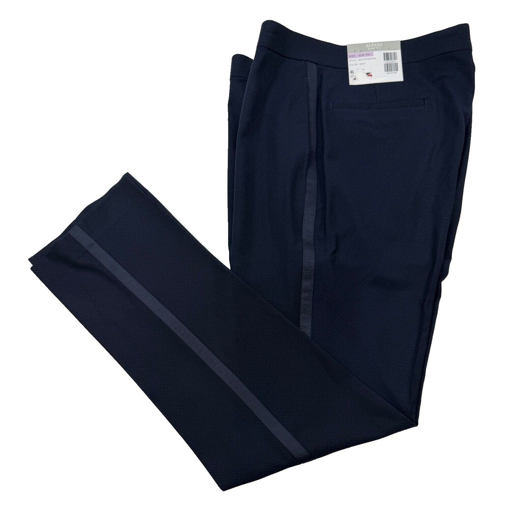 NEW ALFANI MENS 32X32 NAVY DIAMOND PATTERN TUXEDO TROUSERS DRESS PANTS SLACKS